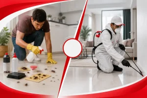 DIY pest control vs professional pest control UAE — home spray treatment compared to licensed exterminator service